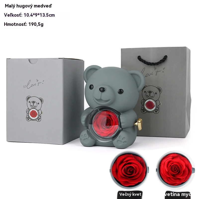 【Kúpte 1 a získate 1 zadarmo】✨Rozkošný plyšový medvedík s konzervovanou ružou - Plyšový medvedík ozdobený pravou ružou, v krásnej darčekovej krabičke