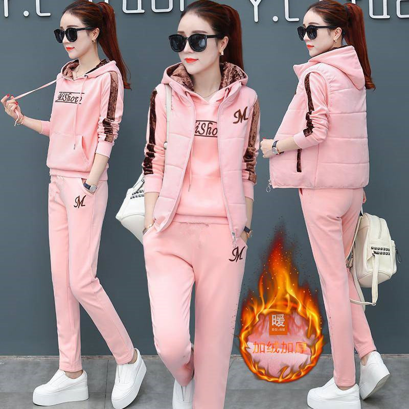 💥🔥【Nohavice + mikina + vesta】Nový dámsky teplý zamatový ležérny športový oblek na jeseň a zimu