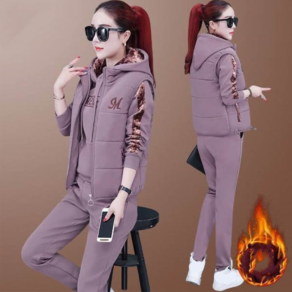 💥🔥【Nohavice + mikina + vesta】Nový dámsky teplý zamatový ležérny športový oblek na jeseň a zimu