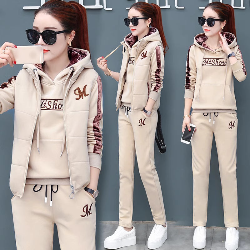 💥🔥【Nohavice + mikina + vesta】Nový dámsky teplý zamatový ležérny športový oblek na jeseň a zimu