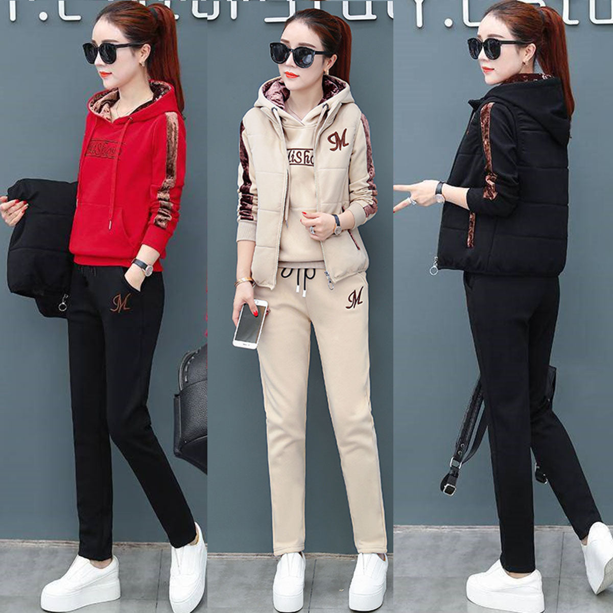 💥🔥【Nohavice + mikina + vesta】Nový dámsky teplý zamatový ležérny športový oblek na jeseň a zimu