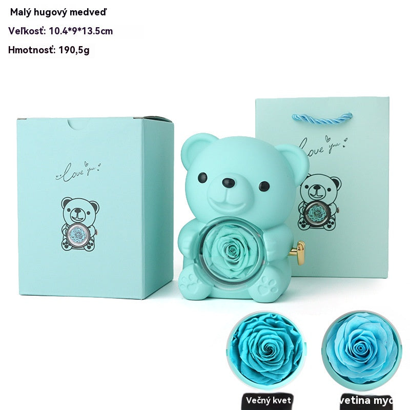 【Kúpte 1 a získate 1 zadarmo】✨Rozkošný plyšový medvedík s konzervovanou ružou - Plyšový medvedík ozdobený pravou ružou, v krásnej darčekovej krabičke