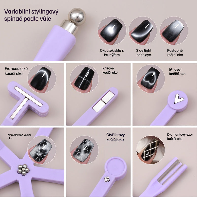 💅🧲🎨Kúpte 1 a získajte 1 zadarmo🔥8v1 magnet s mačacím okom na zdobenie nechtov, silný magnetický efektný magnet, multifunkčný nástroj s mačacím okom